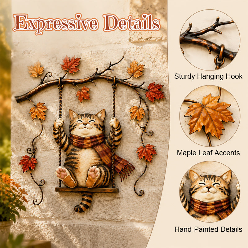 Autumn Cat Metal Wall Decor – Swinging & Standing Cat Designs