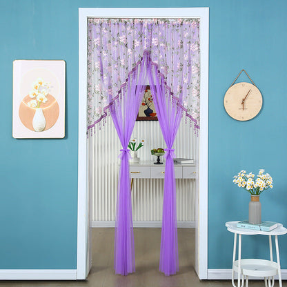 🎀 Extra-Wide Embroidered Beaded Doorway Curtain – Romantic Sheer Tie-Back Divider