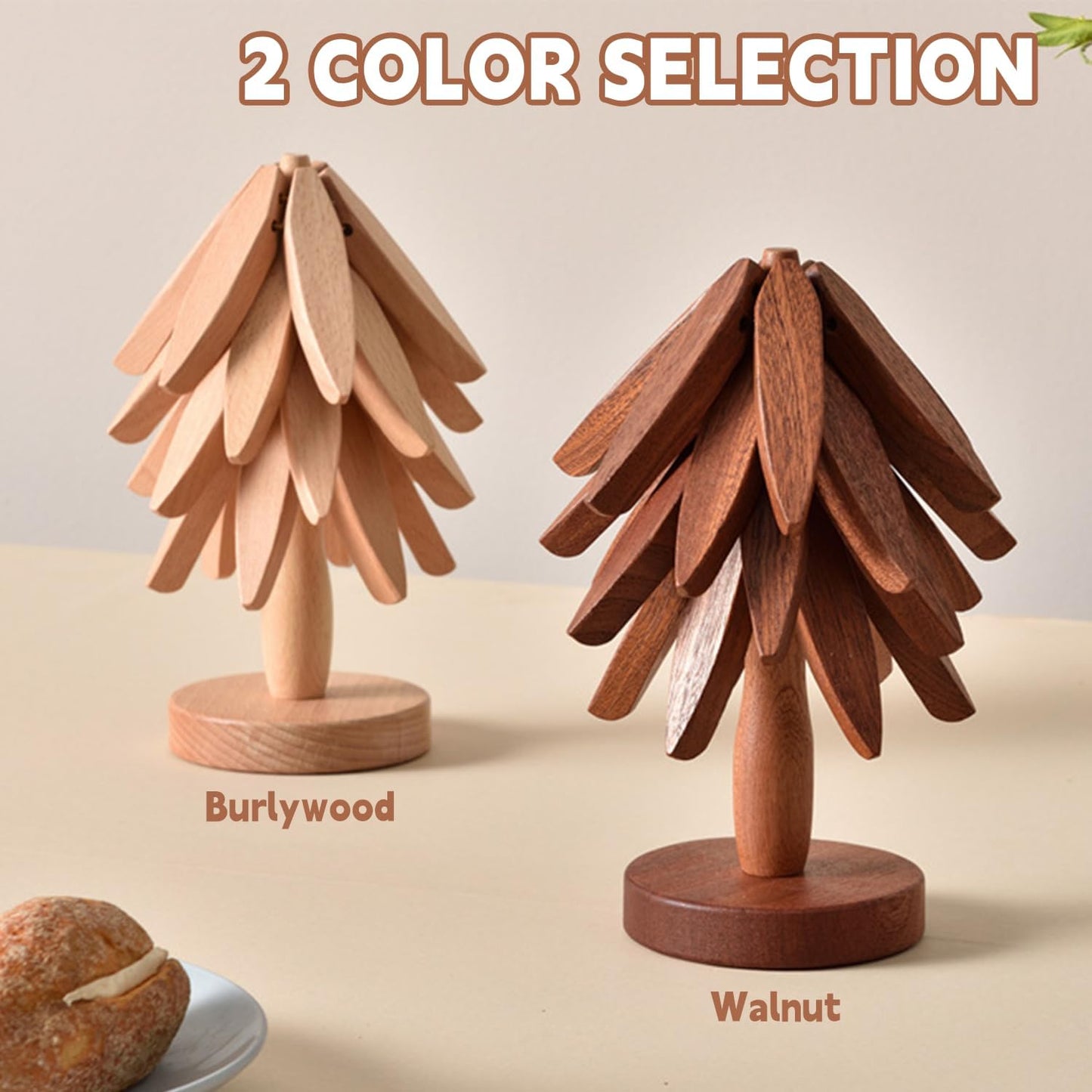 🔥Limited Time 49% Off✨Natural Tree Trivet Set - 4 Wooden Trivets & 1 Stand,Like a Christmas Tree🎄