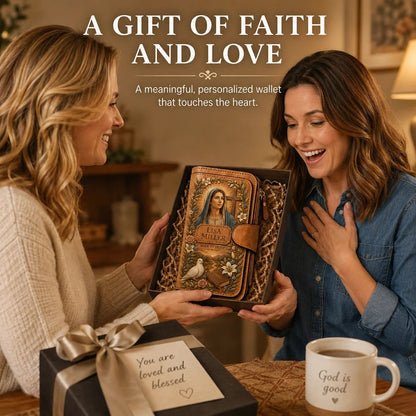 Personalized 'Walk By Faith' Vintage Leather Clutch Wallet 🕊️ | Jesus & Mary Editions