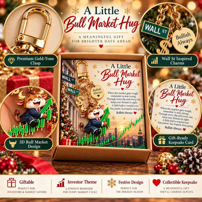 🐂📈 A Little Bull Market Hug – Inspirational Bull Keychain Gift Set for Stock Traders & Investors 🎁
