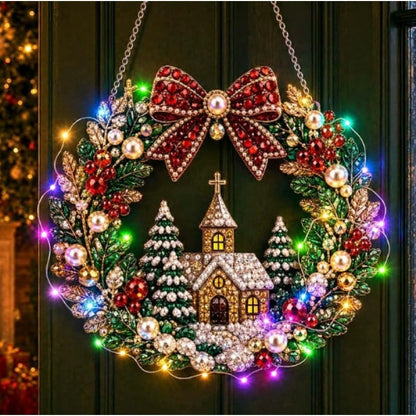 LED Weihnachts-Perlen-Diamantbild – Funkelnde Weihnachtskranz-Dekoration mit 19 Motiven