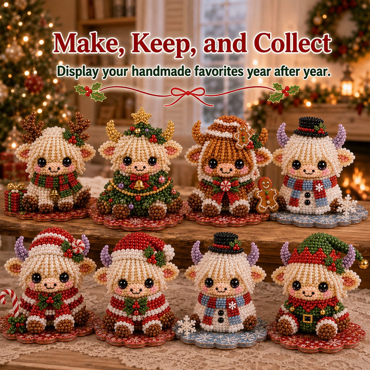 ⏳ Last Day 49% OFF – 🎄Beginner-Friendly Christmas Highland Cow 3D Pearl Bead DIY Kit | Complete Kit with All Tools & Step-by-Step Guide Included 💕