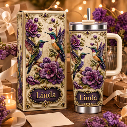 Personalized Hummingbird & Purple Flower Tumbler