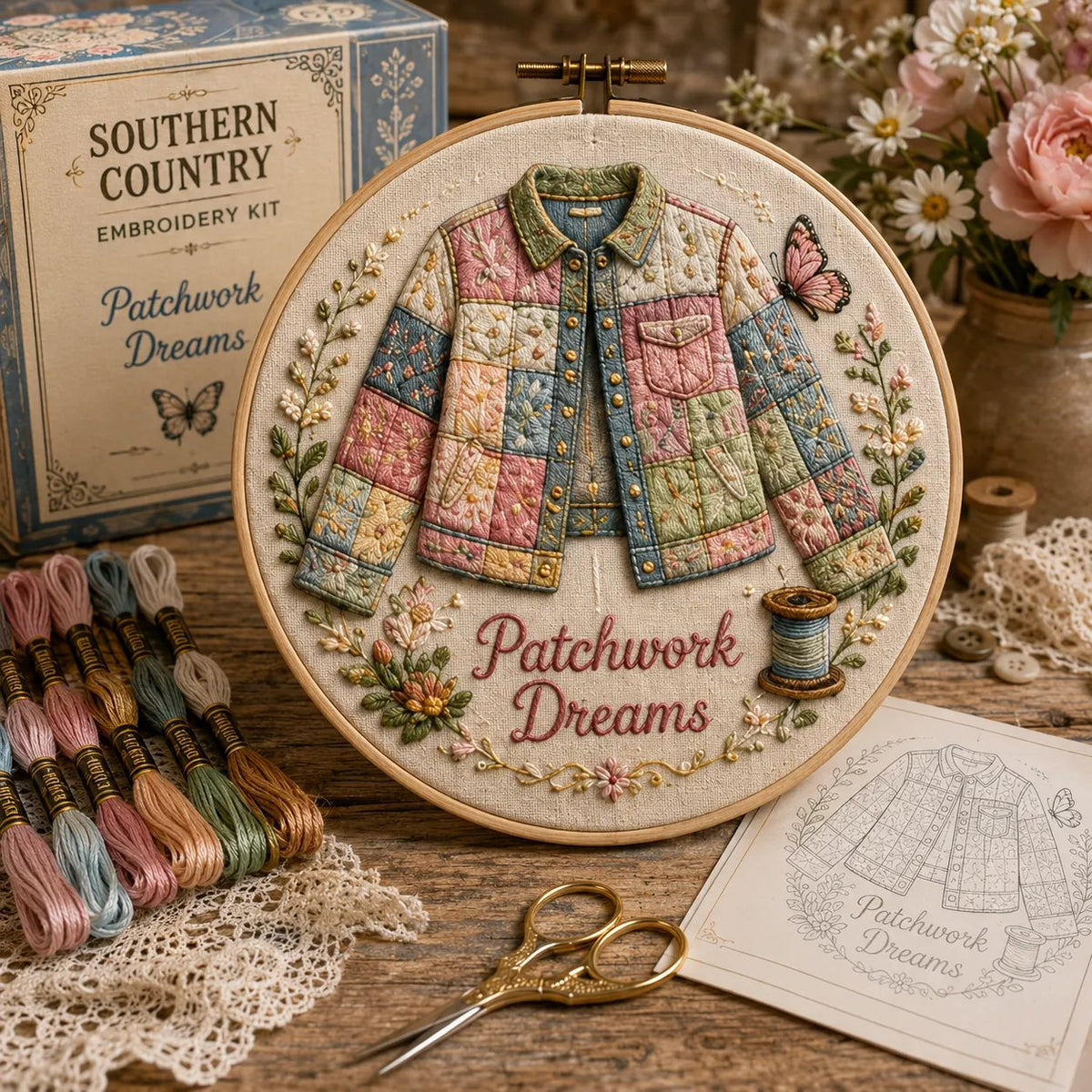 🌼 Beginner-Friendly Dolly Southern Country Needlework DIY Kit | Complete Kit with Pre-Printed Fabric, Wooden Hoop, Floss, Needles & Step-by-Step Guide Included 💕