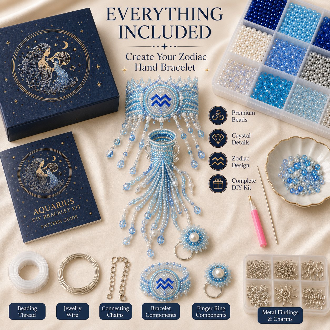 🔥 LAST DAY 49% OFF – ✨ Zodiac DIY Beaded Hand Bracelet Kit | Create Celestial Wearable Art with Seed Beads, Pearl-Style Accents & Crystal Details ♈🌙💎