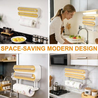 3-in-1 Magnetic Kitchen Wrap Dispenser with Slide Cutters