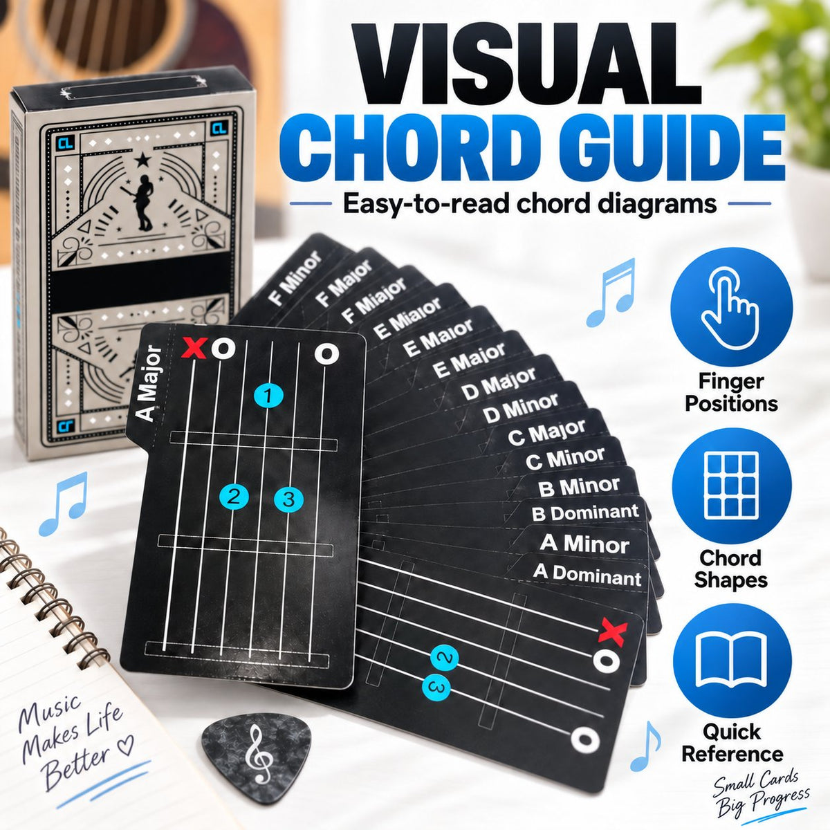 🎸✨ Guitar Chord Cards — Learn Chords Faster & Master Your Guitar Skills Easier!