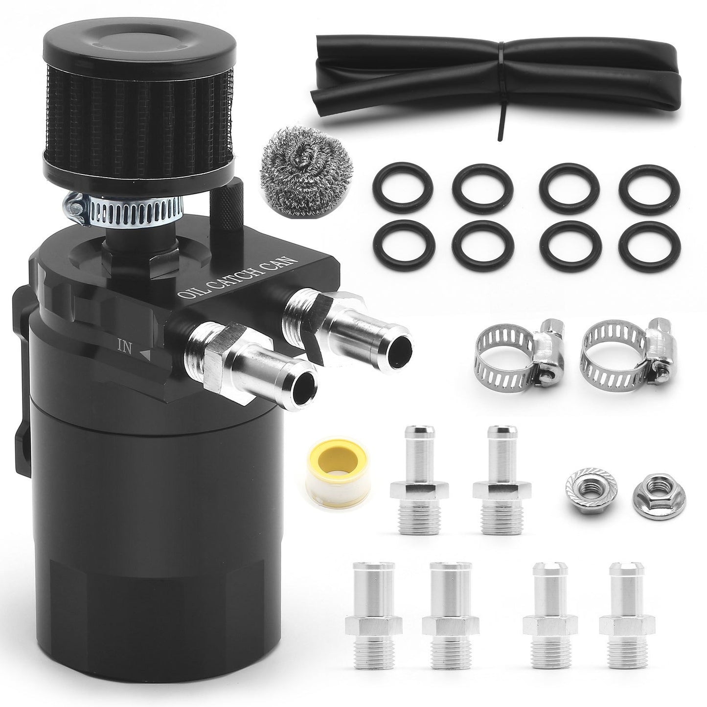 🔥HOT SEAL🔥Universal 300ML Baffled Oil Catch Can Tank Kit w/ Breather Filter & Steel Wool