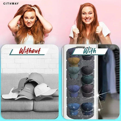 Hanging Hat Rack with 14 Pockets – Keeps hats in shape, no creases. Space‑saving, easy to hang. Perfect for caps & sun hats!
