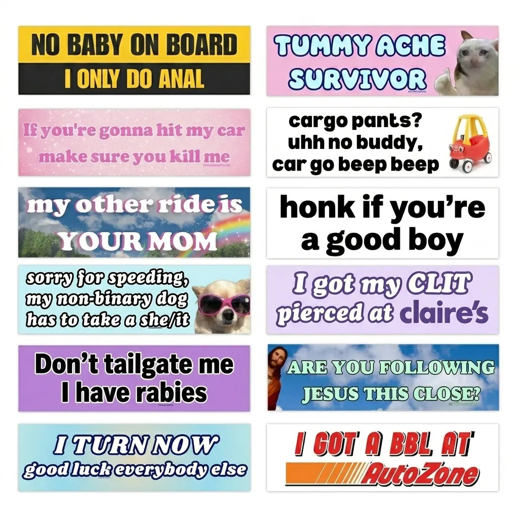 12 Pcs Funny Car Stickers & Decals Pack - Waterproof Vinyl Decals for Vehicles