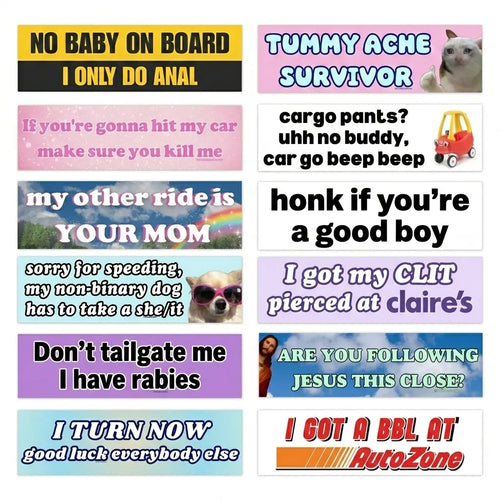 12 Pcs Funny Car Stickers & Decals Pack - Waterproof Vinyl Decals for Vehicles