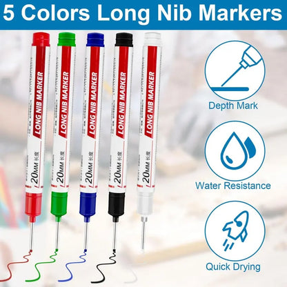 🖊️20mm Long Nib Deep Hole Marker | Waterproof Oil‑Based Pen for Construction & Woodworking💧
