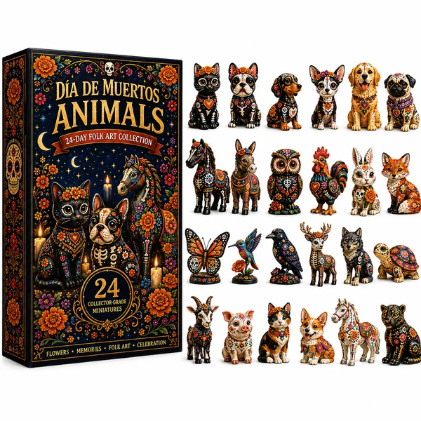Día de Muertos Animals Advent Calendar 2026 – 24‑Day Folk Art Animal Figurine Collection | 24 Unique Collector‑Grade Miniatures
