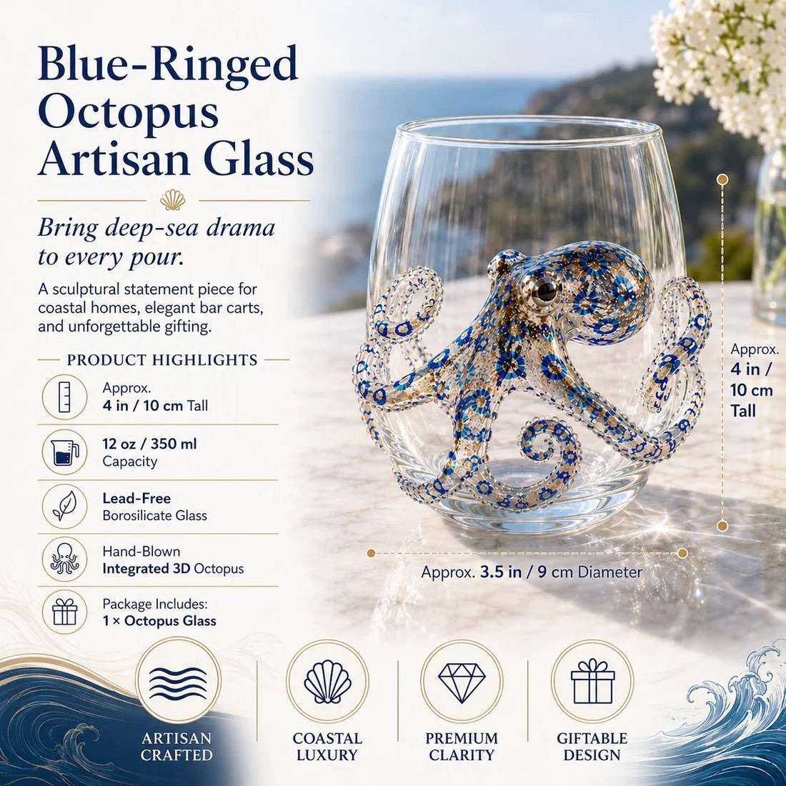 ⏰Last day Promotion-🎁The Perfect Beach House Gift🌊3D Ocean Animal Artisan Glassware Collection