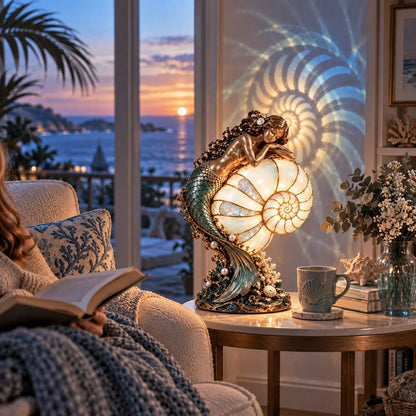🧜‍♀️ Moon Tide Mermaid Nautilus Projection Lamp | Soft Ocean Glow & Spiral Wall Projection 🐚