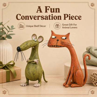 Whimsical Vintage Mouse & Cat Figurine