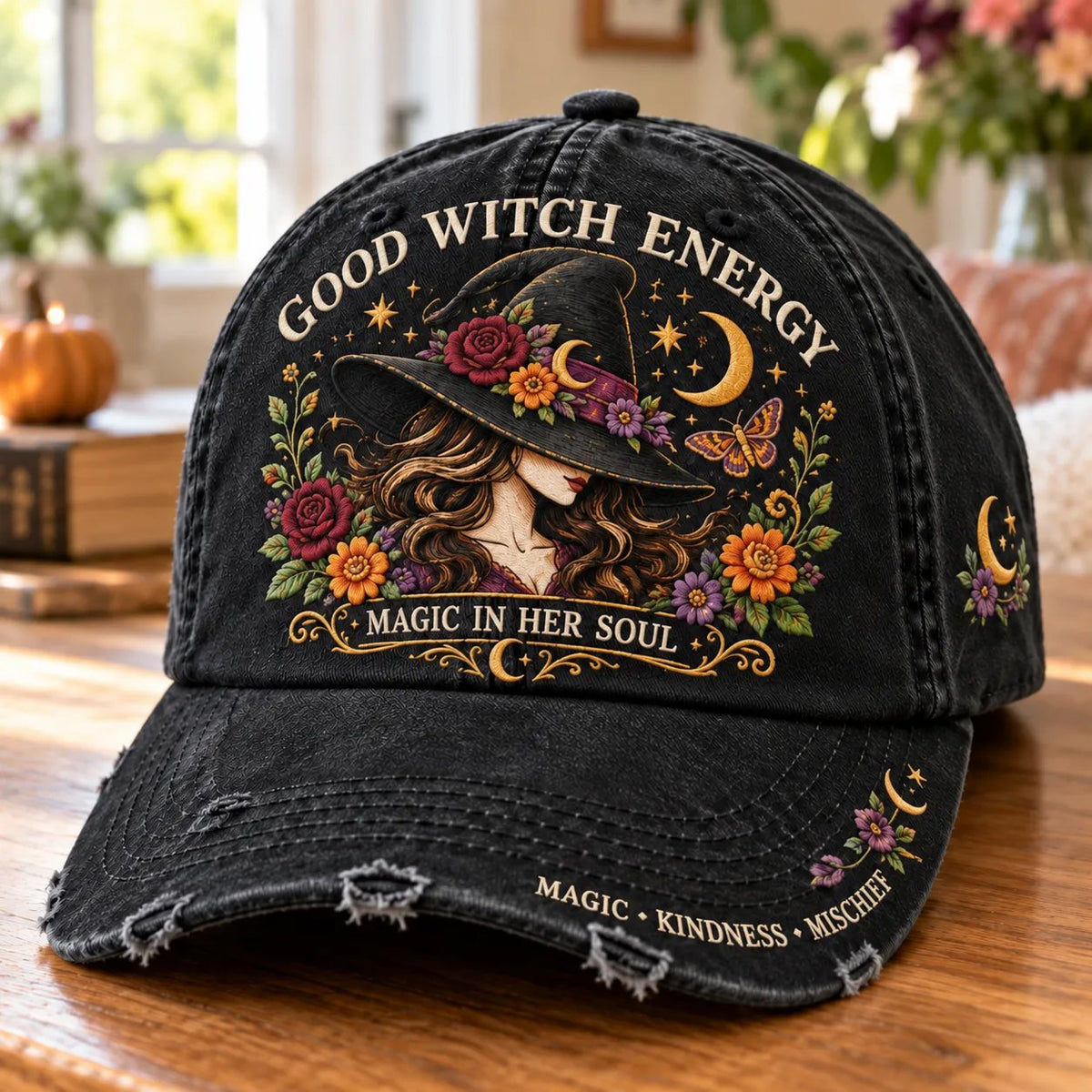 🌙 Good Witch Energy Floral Witch Baseball Cap – 7 Colors