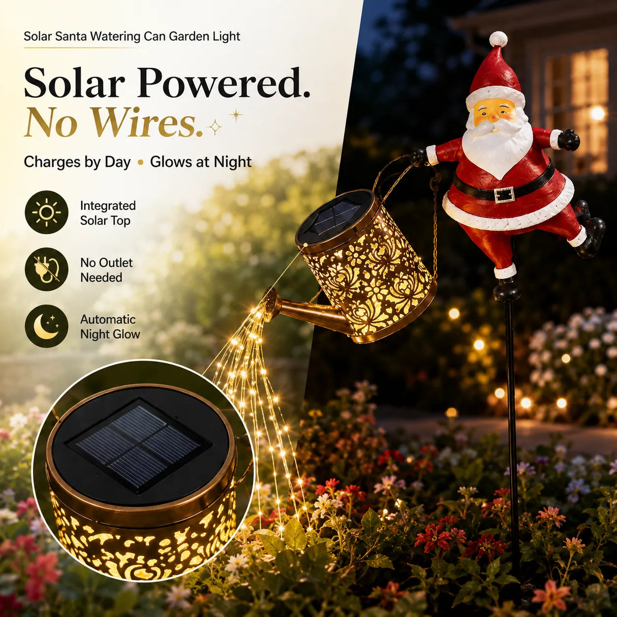 ⏳ Last Day 49% OFF – 🎅 Solar Santa Watering Can Christmas Garden Light | Cascading Warm LED Waterfall Effect, Solar-Powered Design & IP44 Outdoor Protection ✨