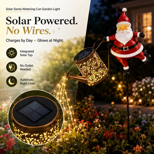 ⏳ Last Day 49% OFF – 🎅 Solar Santa Watering Can Christmas Garden Light | Cascading Warm LED Waterfall Effect, Solar-Powered Design & IP44 Outdoor Protection ✨