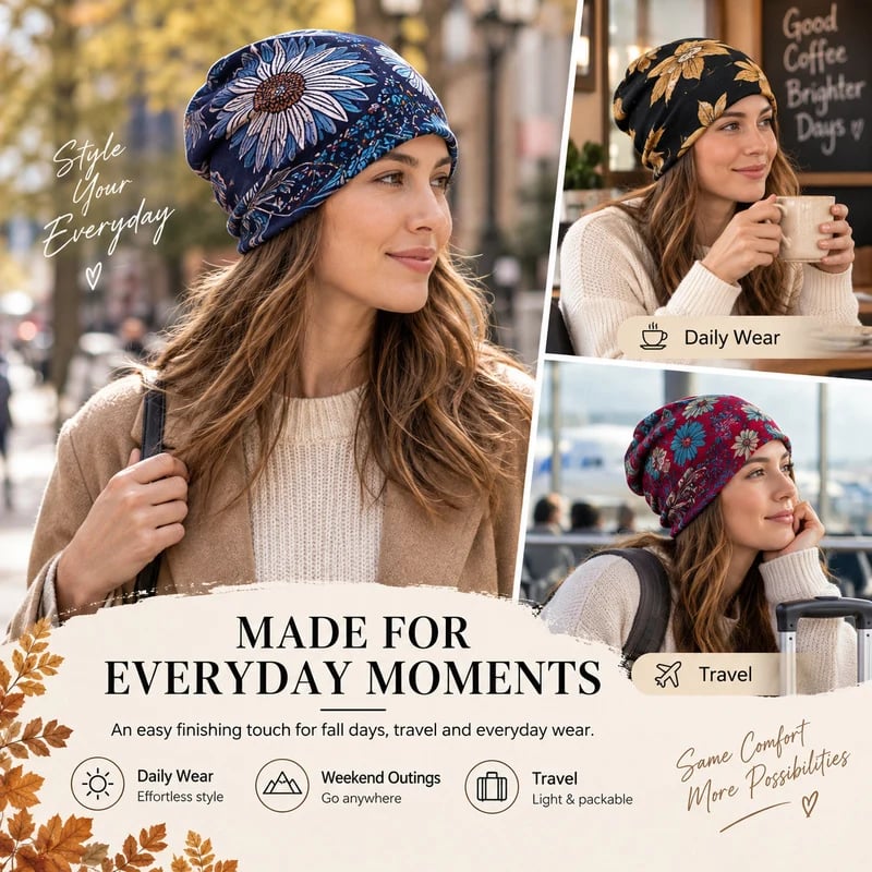 🔥HOT SALE🔥Boho Floral Slouchy Beanie for Women Lightweight Soft Stretchy Hat