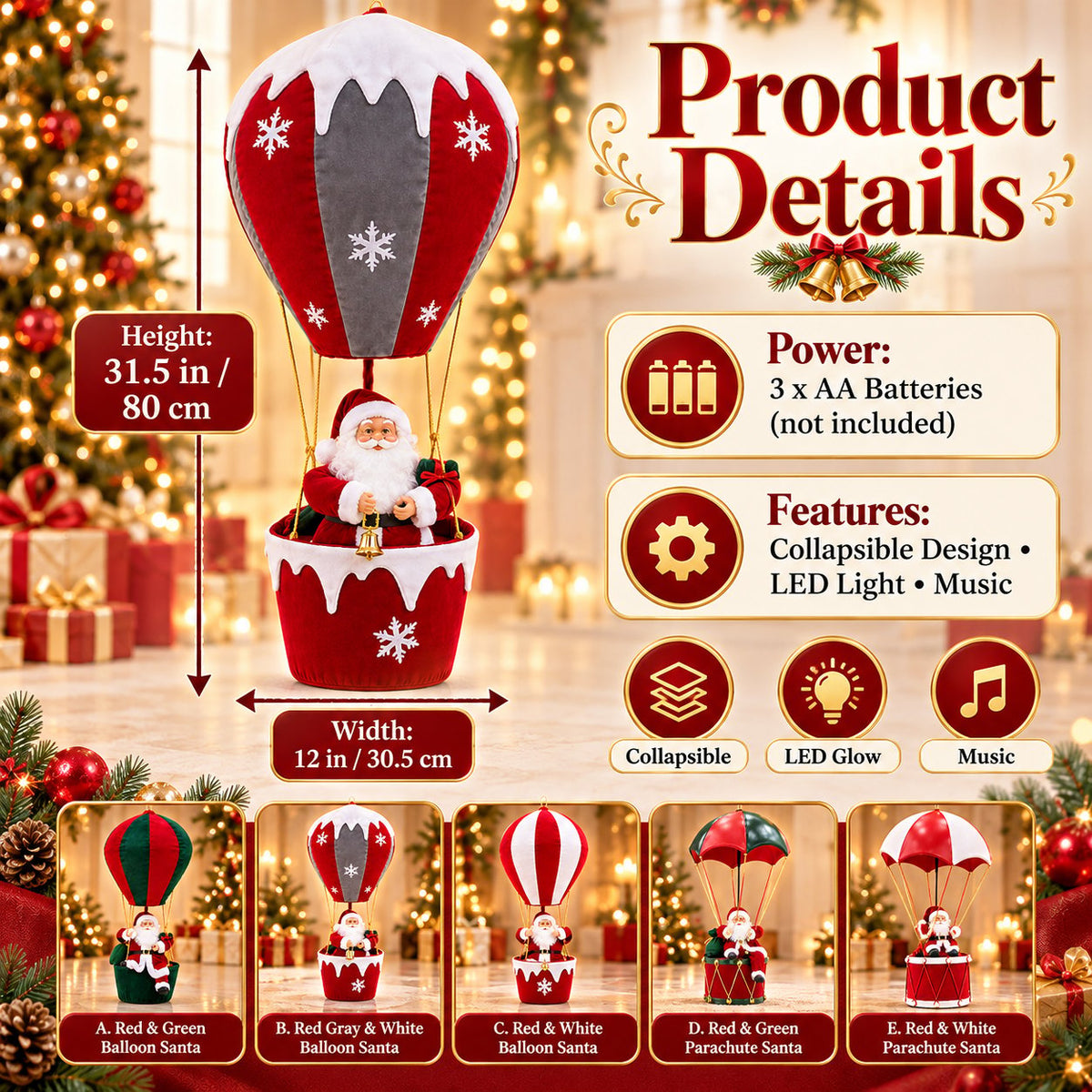 Musical Light-Up Floating Santa Decor ✨Easy Storage & Cordless Glow🎄