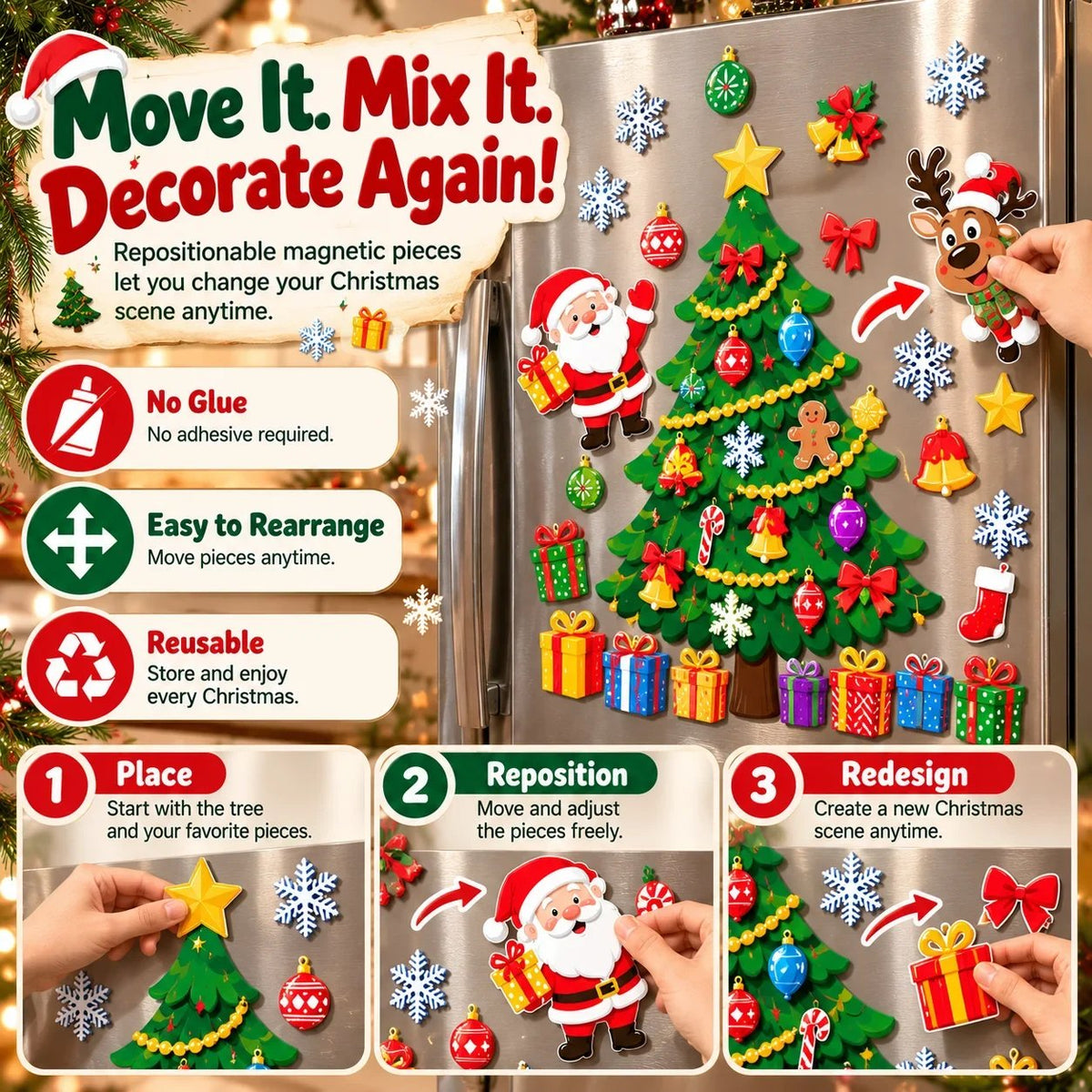 🔥HOT SALE🔥 49% OFF – 🎄DIY Magnetic Christmas Fridge Decor | Reusable Tree & Holiday Magnets for Family Fun 🧲