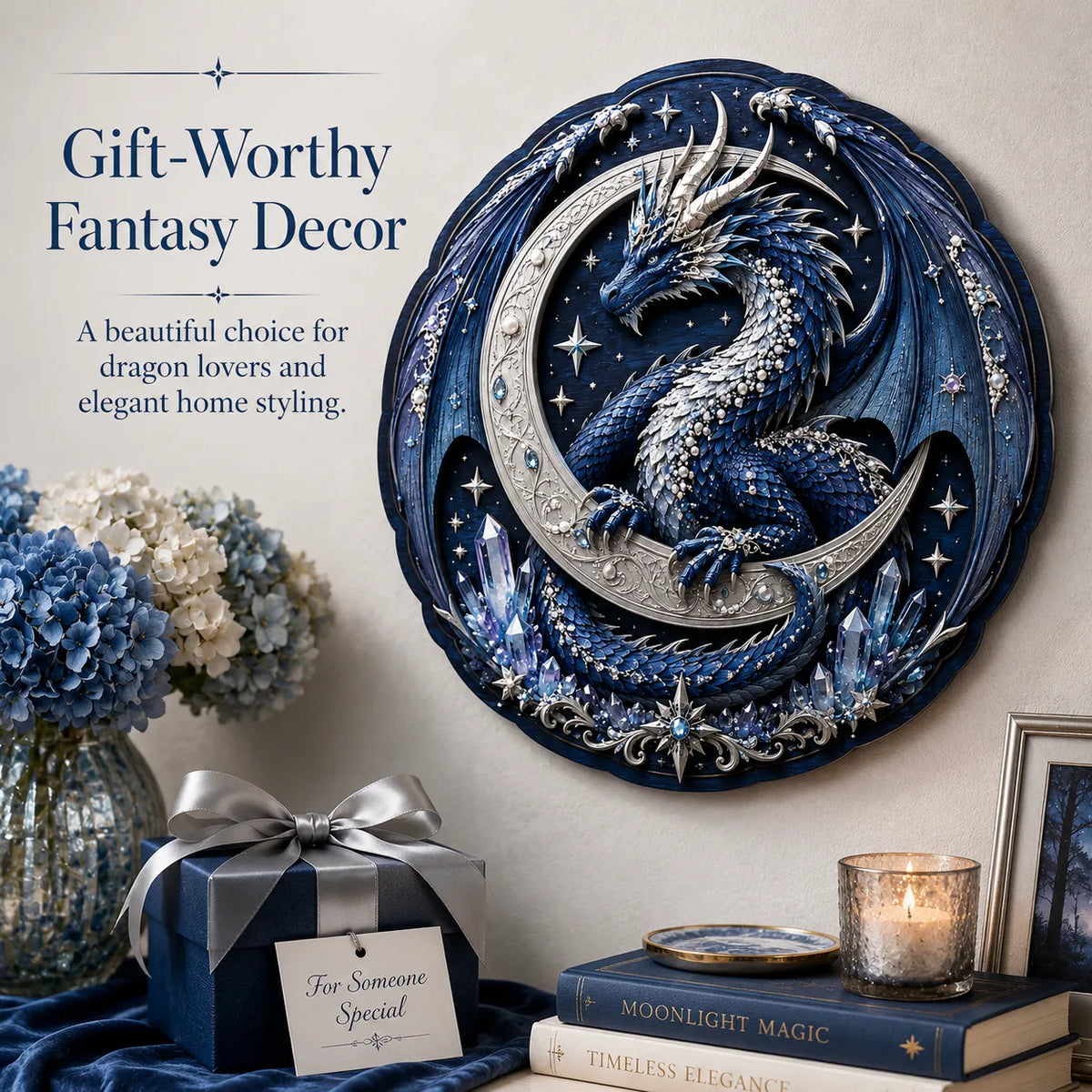 🐉 Moon Guardian Dragon 3D Wooden DIY Wall Art