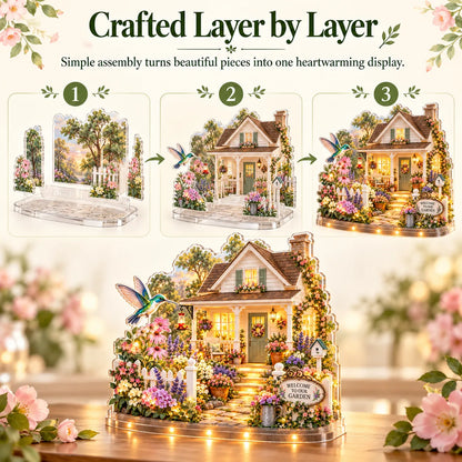 🌷DIY Layered Acrylic Garden Cottage Kit with LED Lights✨