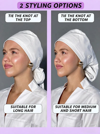 👩‍⚕️Adjustable Cotton Scrub Cap – Roomy Hair Pocket & Mask Buttons