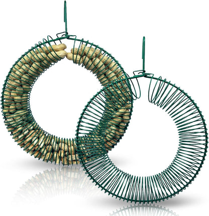Hanging Peanut Wreath Bird Feeder, Metal Round Feeder for Outdoor Birds & Squirrels Feeding, Whole Peanut Ring Bird Feeder with Hanging Hook, Rustproof & Weatherproof