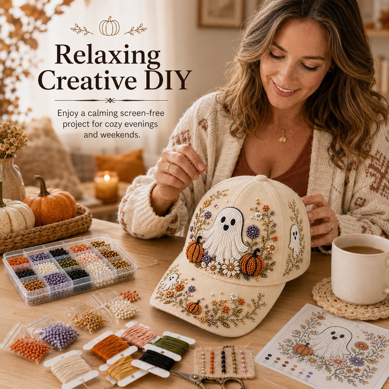 Halloween Beaded Embroidery Hat DIY Kit