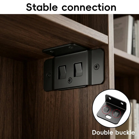 🛠️2-in-1 Iron Buckle Corner Brackets – Heavy Duty Stainless Steel L Shape Joint Fixing Brackets with Screws for Cabinets, Tables & Chairs Repair Kit