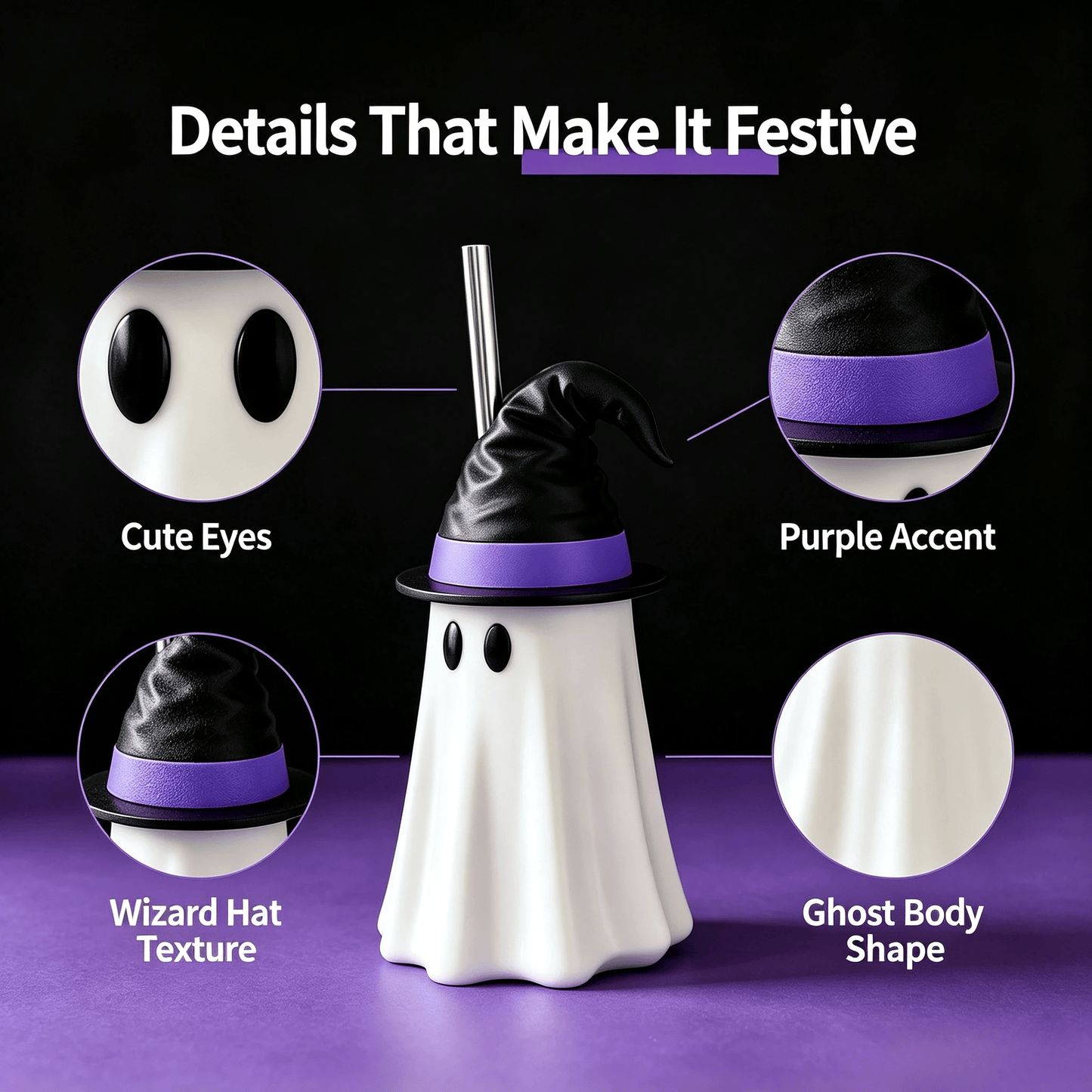 👻 Halloween Ghost Witch Hat Cup – Spooky Drink Bottle Holder with Straw 🎃