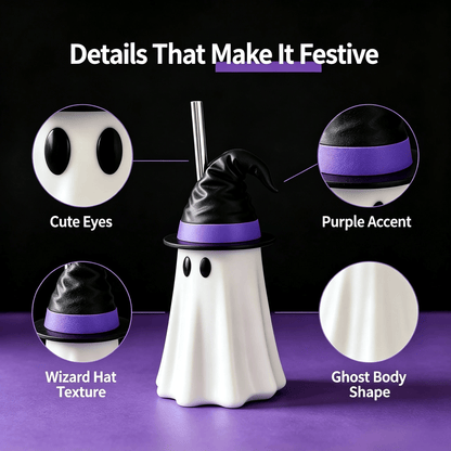 👻 Halloween Ghost Witch Hat Cup – Spooky Drink Bottle Holder with Straw 🎃