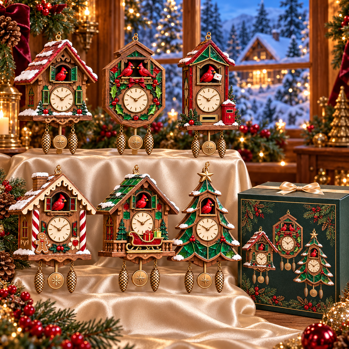 🕰️ 2026 Christmas Cuckoo Clock Ornaments – Set of 6 Vintage Holiday Keepsakes