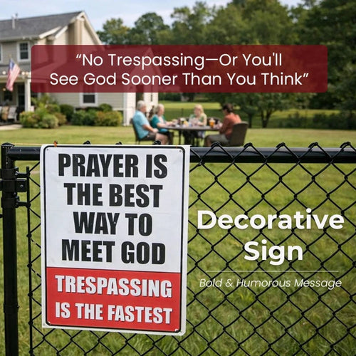 'No Trespassing—Or You'll See God Sooner Than You Think' (Decorative Sign)