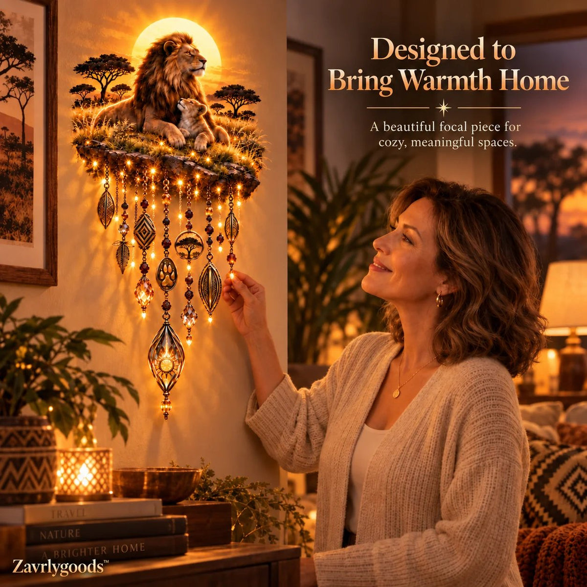 Majestic Savannah Family Glow™ – Lion & Cub Illuminated Wall Decor
