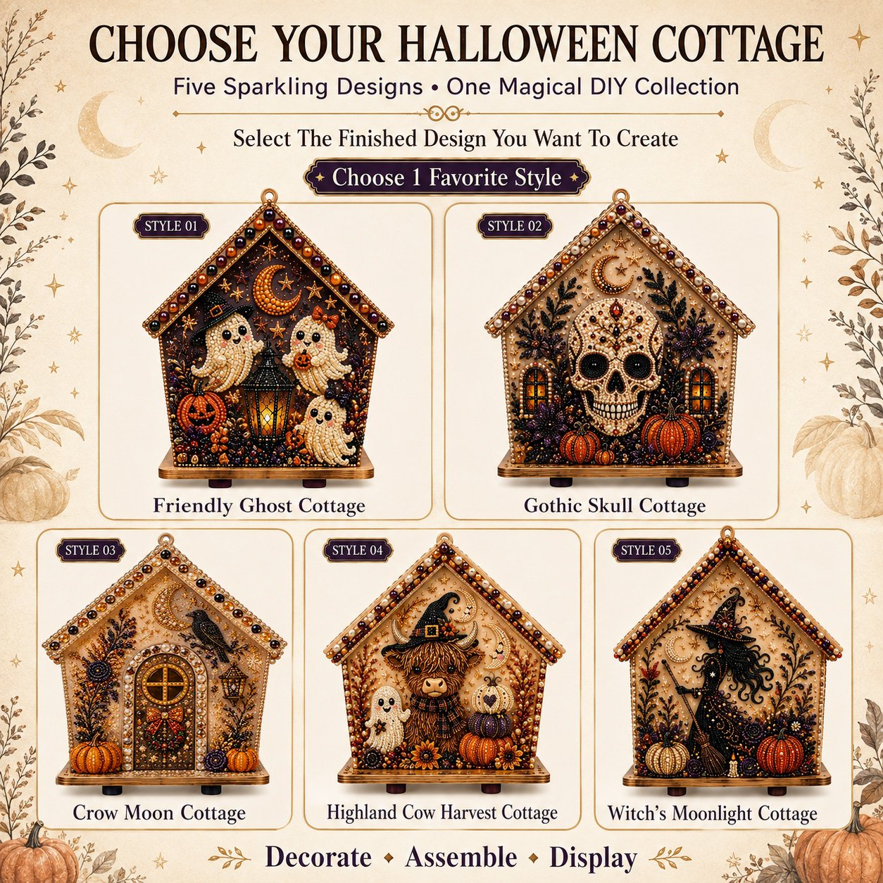 ⏳ Last Day 49% OFF – 🎃 Beginner-Friendly Moonlit Wooden Cottage 3D Pearl Art Kit Collection | Complete Kit with All Tools & Step-by-Step Guide Included 💕