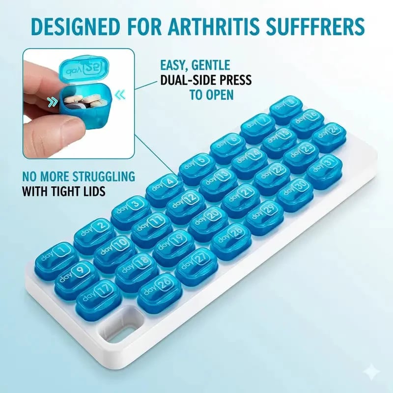 🎉💊31 Days Pill Box-Monthly Pill Organizer-Arthritis-Friendly Easy-Open Lids
