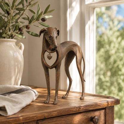Heritage Heart Sighthound Sculpture – Vintage Iron Dog Accent for Timeless Interiors