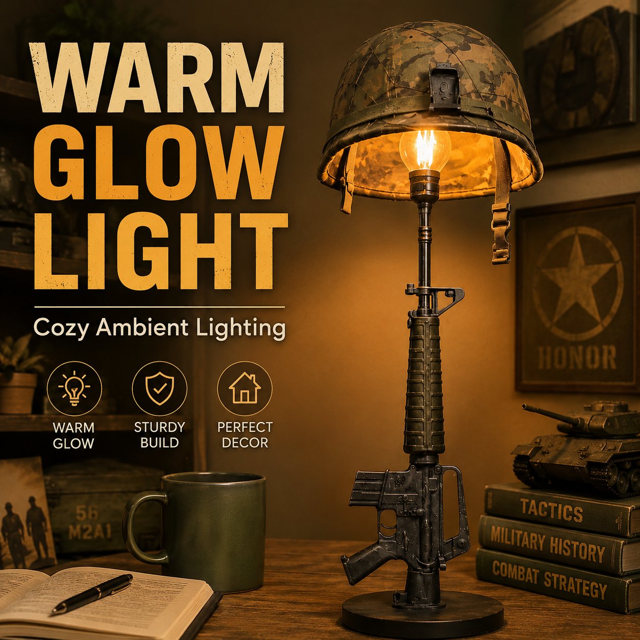 🔫 Tactical Rifle Helmet Table Lamp