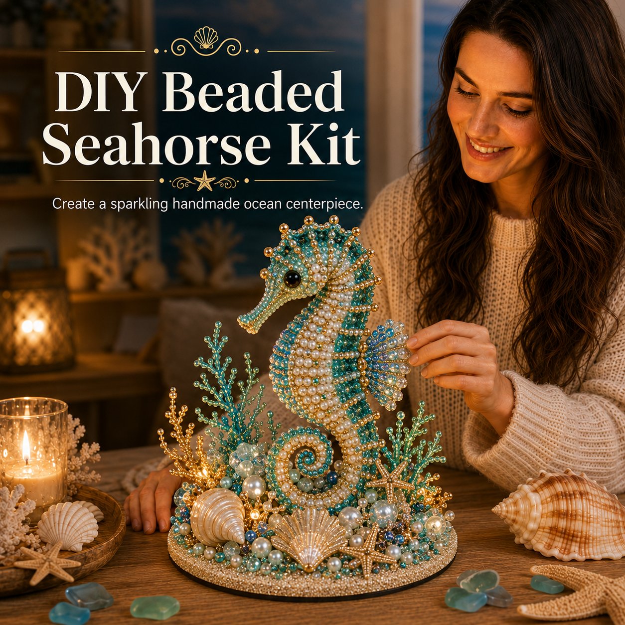 🔥 LAST DAY 49% OFF – 🌊 Ocean Sparkle Animal Craft Kit | Create a Dimensional Underwater Centerpiece with Colorful Beads, Pearls & Coastal Details 🐚✨