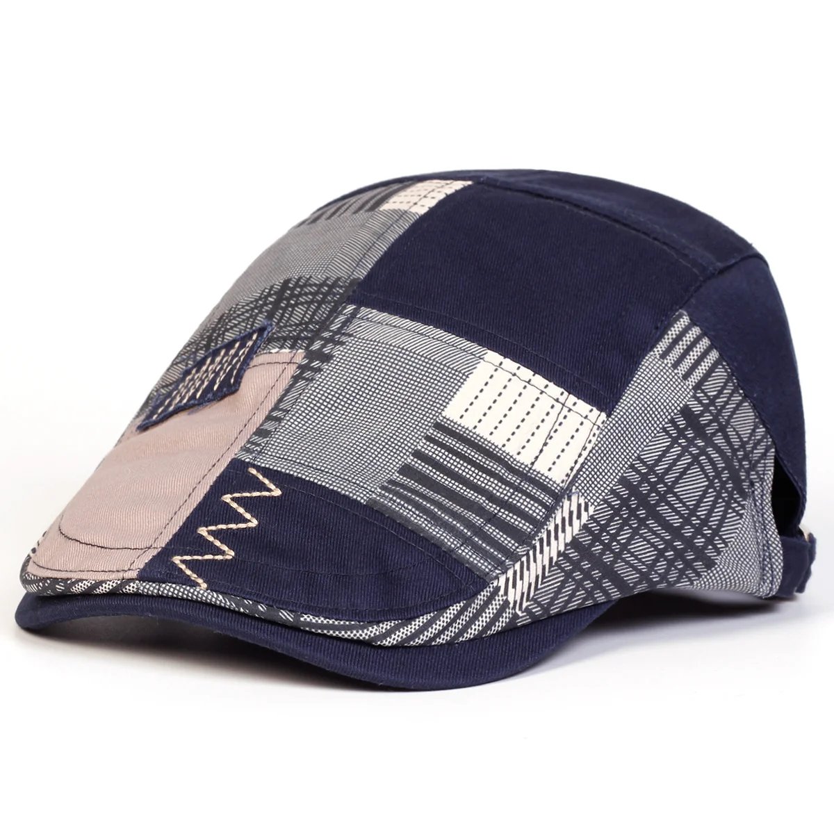Patchwork Plaid Newsboy Cap for Men Women, Vintage Spliced Cabbie Flat Ivy Cap Adjustable Beret Hat