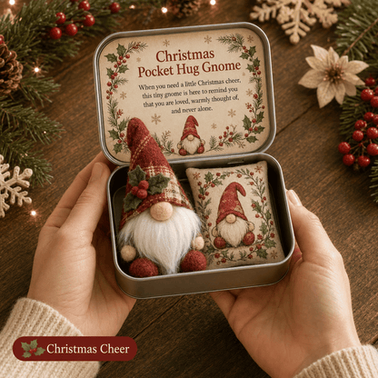 🔥 LAST DAY 49% OFF – 💌 Pocket Hug Gnome Comfort Gift Tin | Mini Plush Keepsake with Heartfelt Message, Matching Cushion & Protective Metal Case 🧸✨
