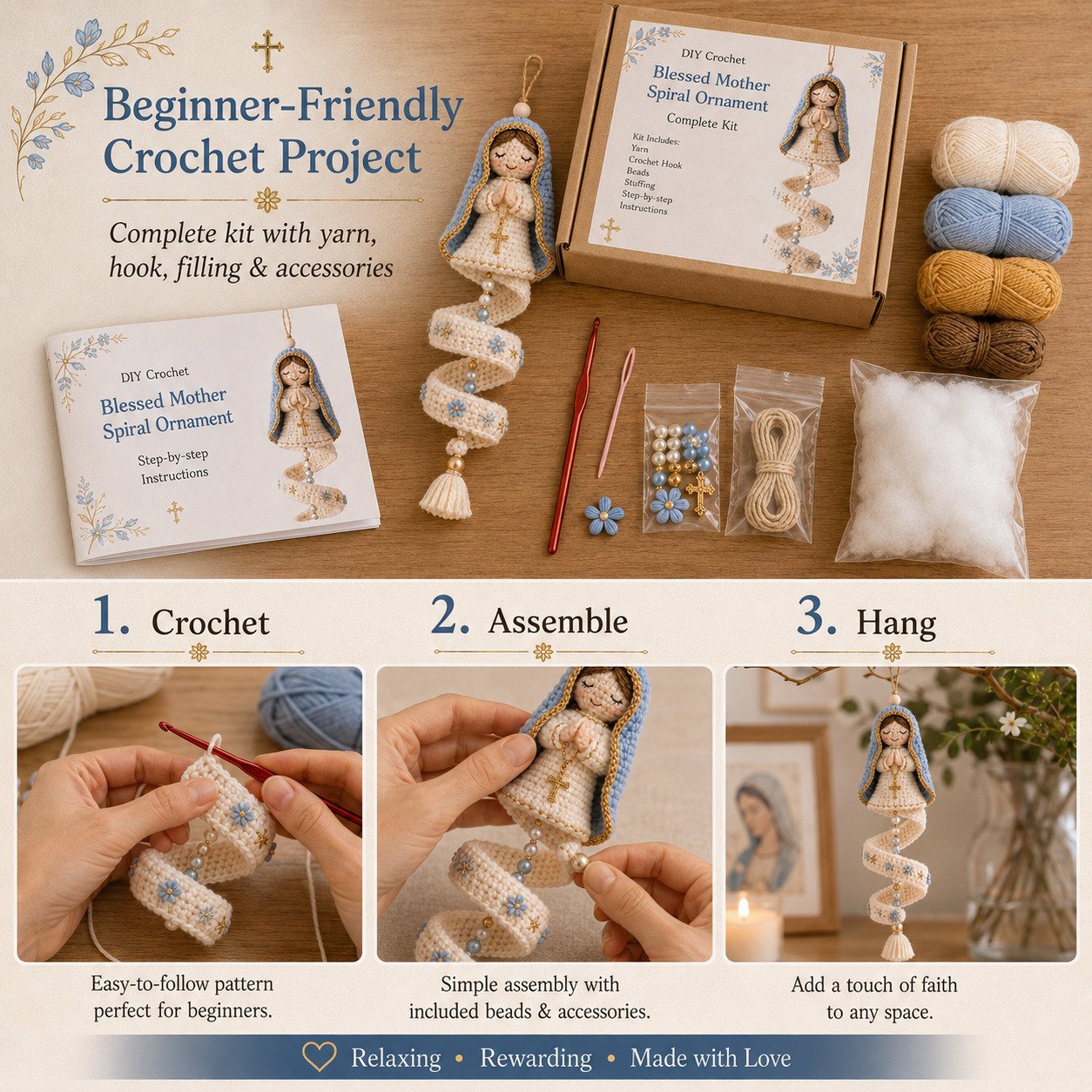 🔥Last Day 49% OFF - 🙏🧵DIY Crochet Blessed Mother Spiral Hanging Ornament Kit🪡