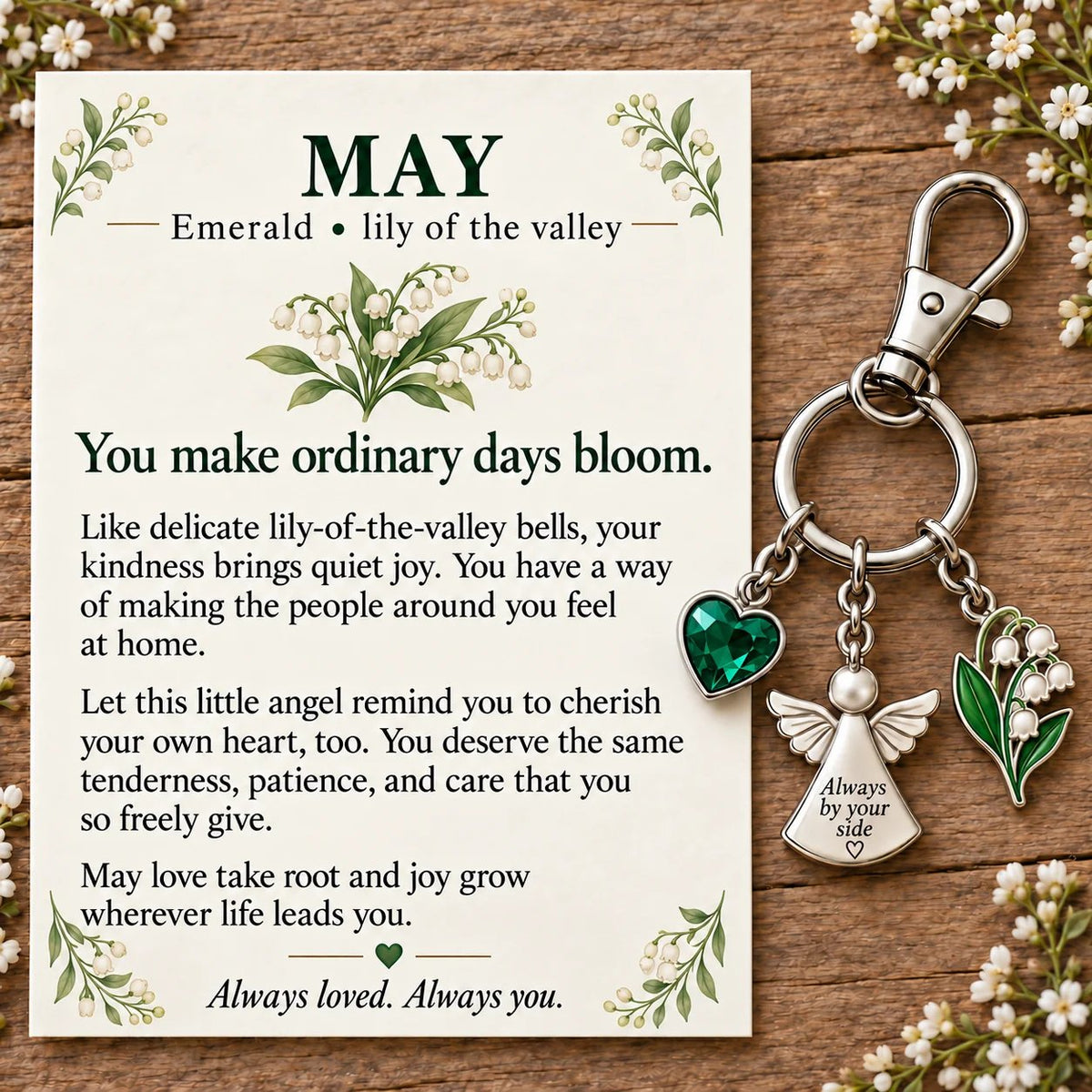 🔥LAST DAY 50% OFF - 👼 Always By Your Side: Birth Month Angel & Flower Keychain + Keepsake Card 🌸