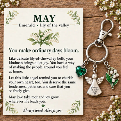 🔥LAST DAY 50% OFF - 👼 Always By Your Side: Birth Month Angel & Flower Keychain + Keepsake Card 🌸