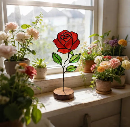 Handmade Stained Glass Flower Freestanding Window Decor