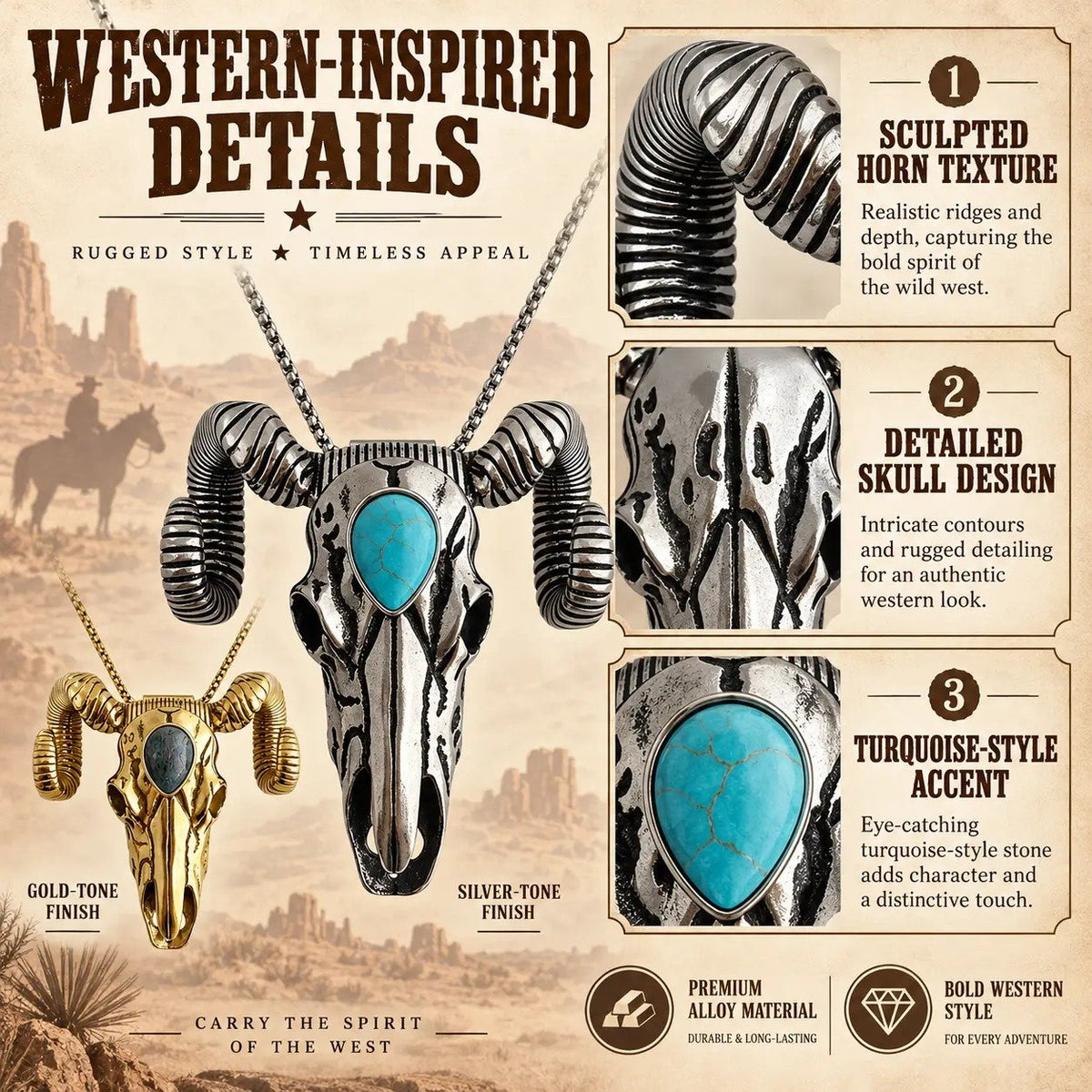 🐐 ✨ Western Skull Pendant Necklace & Belt Clip(📦Buy 2 Free Shipping)
